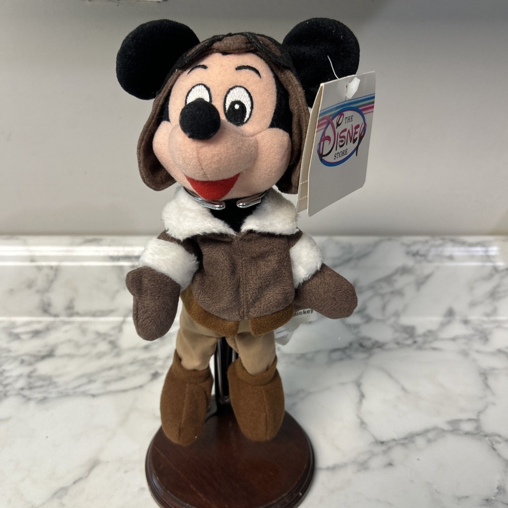 Vintage Disney Store Pilot Mickey Mouse Bean Bag Plush Toy  - With Tag